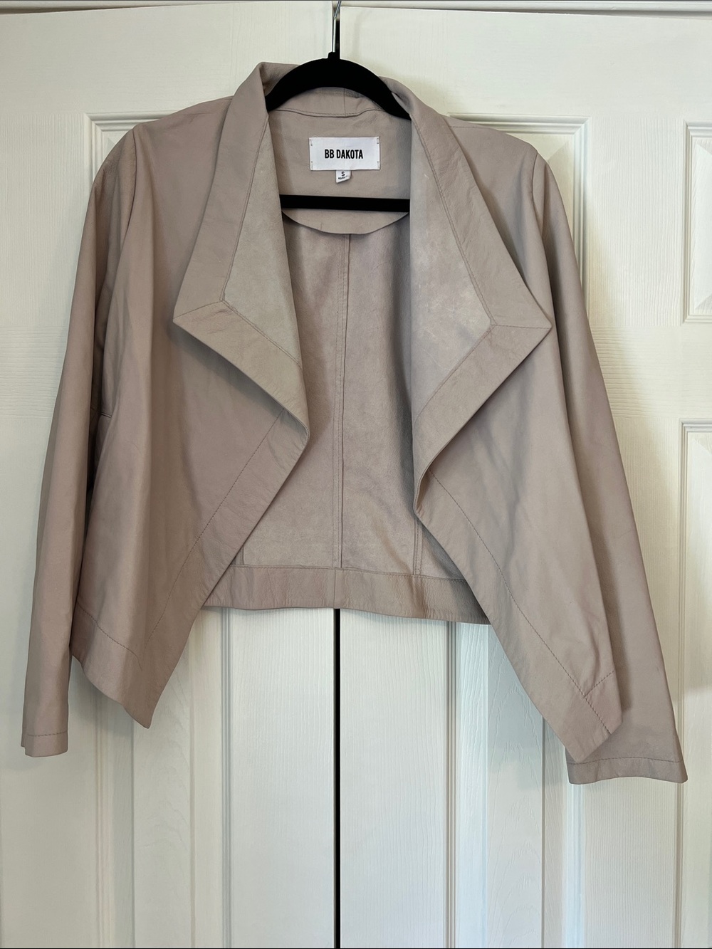 BB Dakota Light Taupe Open Draped Leather Jacket
